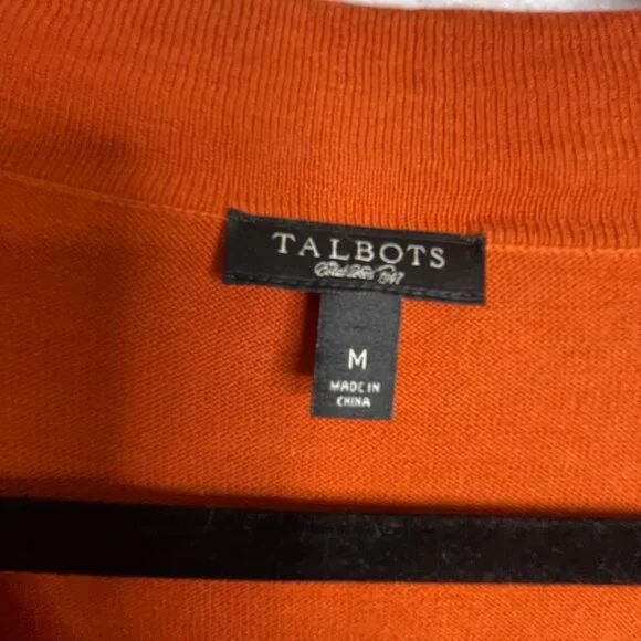 Talbots Womens Sweater Burnt Orange Size M Tie Front Collar Long Sleeve Pullover - Picture 7 of 13